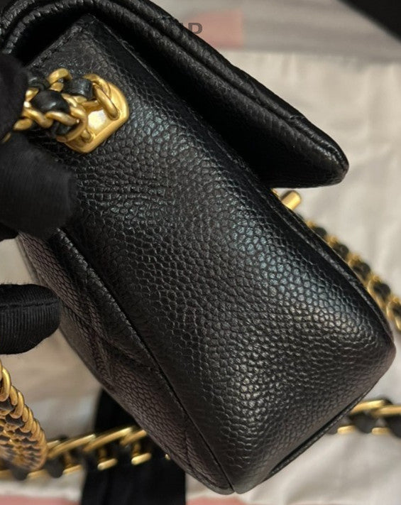 Chanel Classic 21k Chain Shoulder Bag Black Gold Women Diamond Pattern