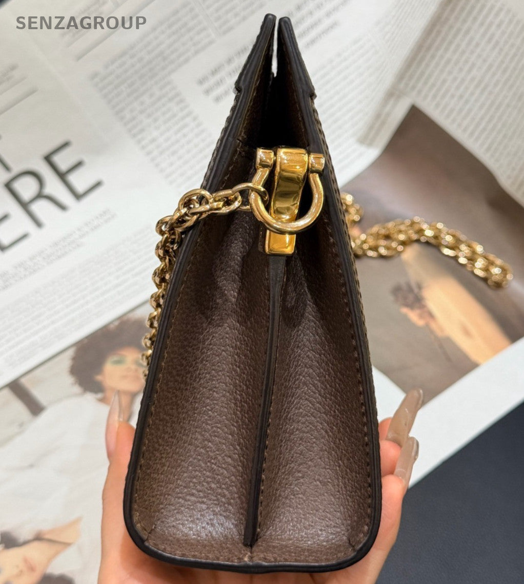 Gucci Ophidia Chain Crossbody Brown Gold Used Women Classic Fashion