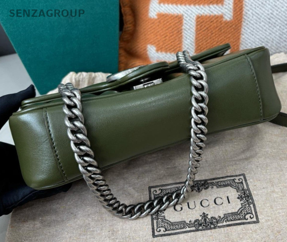 Gucci Marmont22 Chain Shoulder Bag Green Silver Used Women Classic Fashion