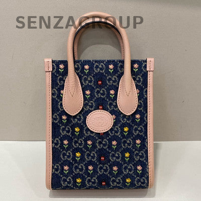Gucci Denim Mini Tote Bag - Blue & Pink - Fashionable Women's Handbag