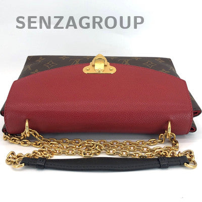Louis Vuitton Pallas Chain Shoulder Crossbody Bag Red Brown Gold Clasp