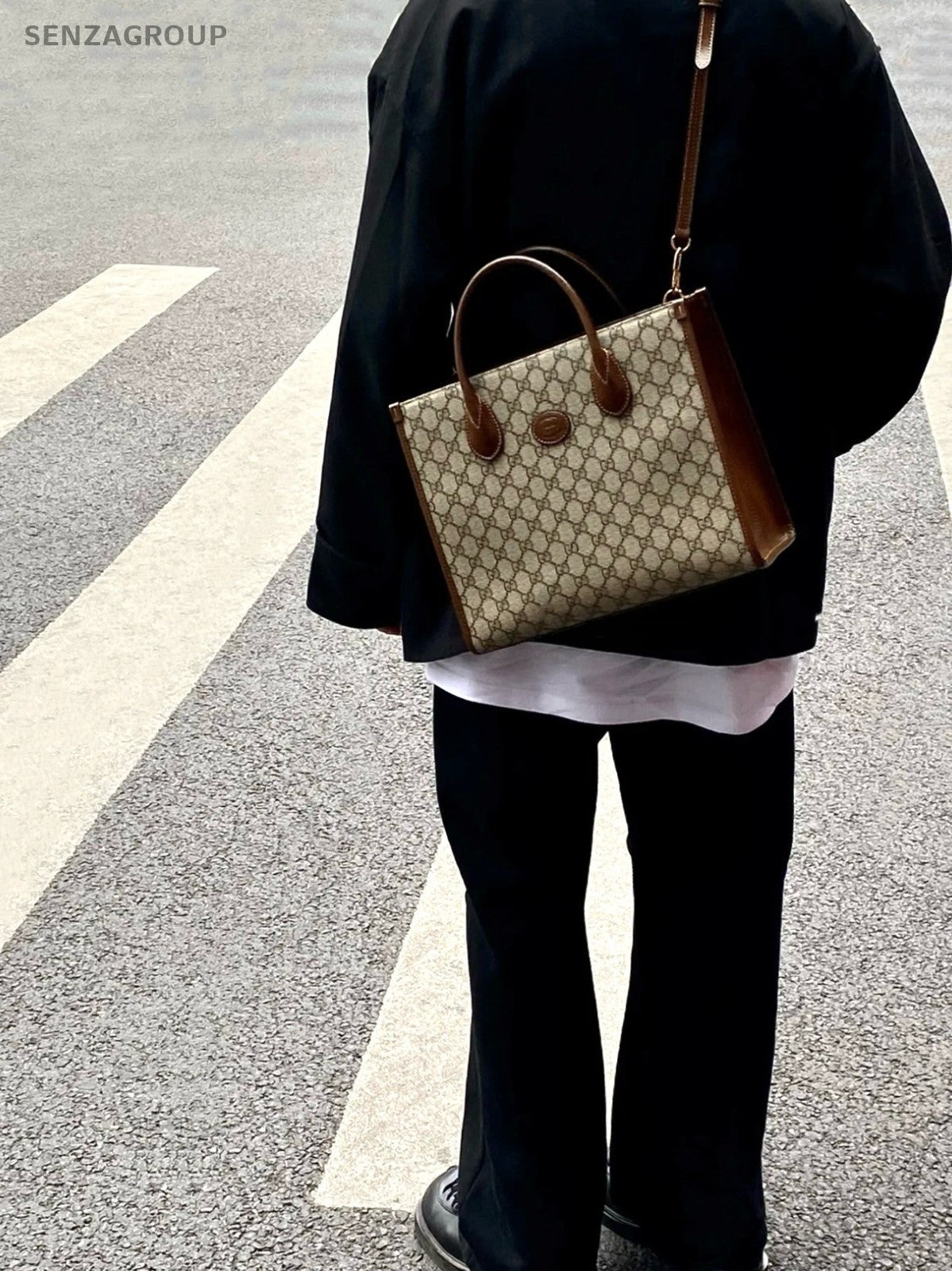 GUCCI Retro Monogram Canvas tote 2WAY Crossbody Shoulder Handbag Brown