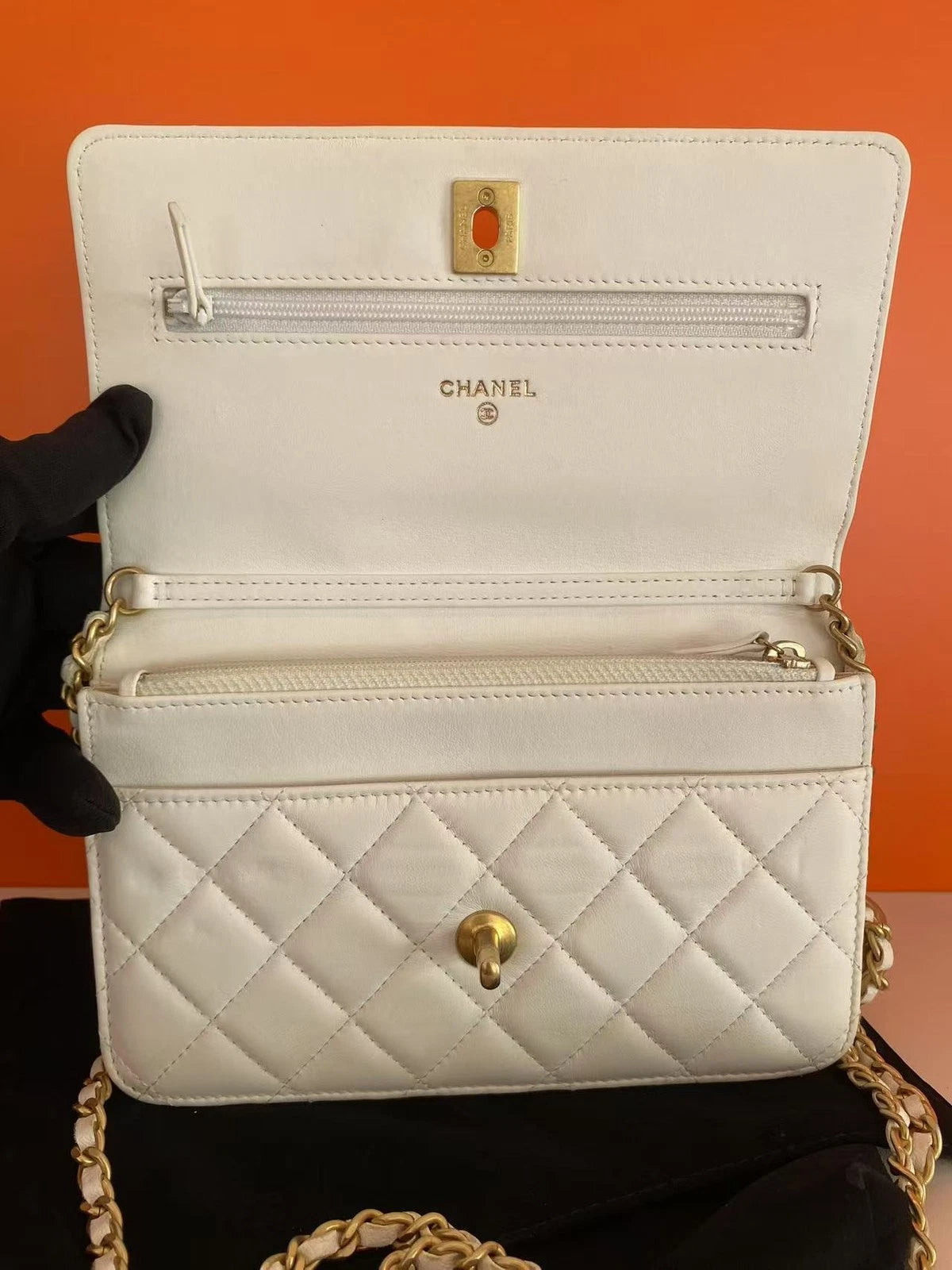 CHANEL Women Gold Ball WOC Calfskin Crossbody Bag