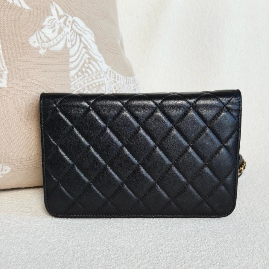 Chanel 19Bag WOC Lambskin Chain Shoulder Crossbody Black Gold Women Classic