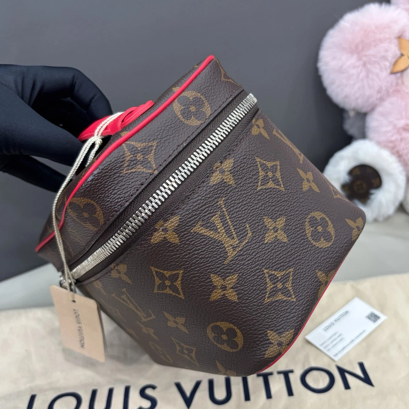Louis Vuitton Nice Vanity Case Top Handle Bag Brown Silver Women Classic