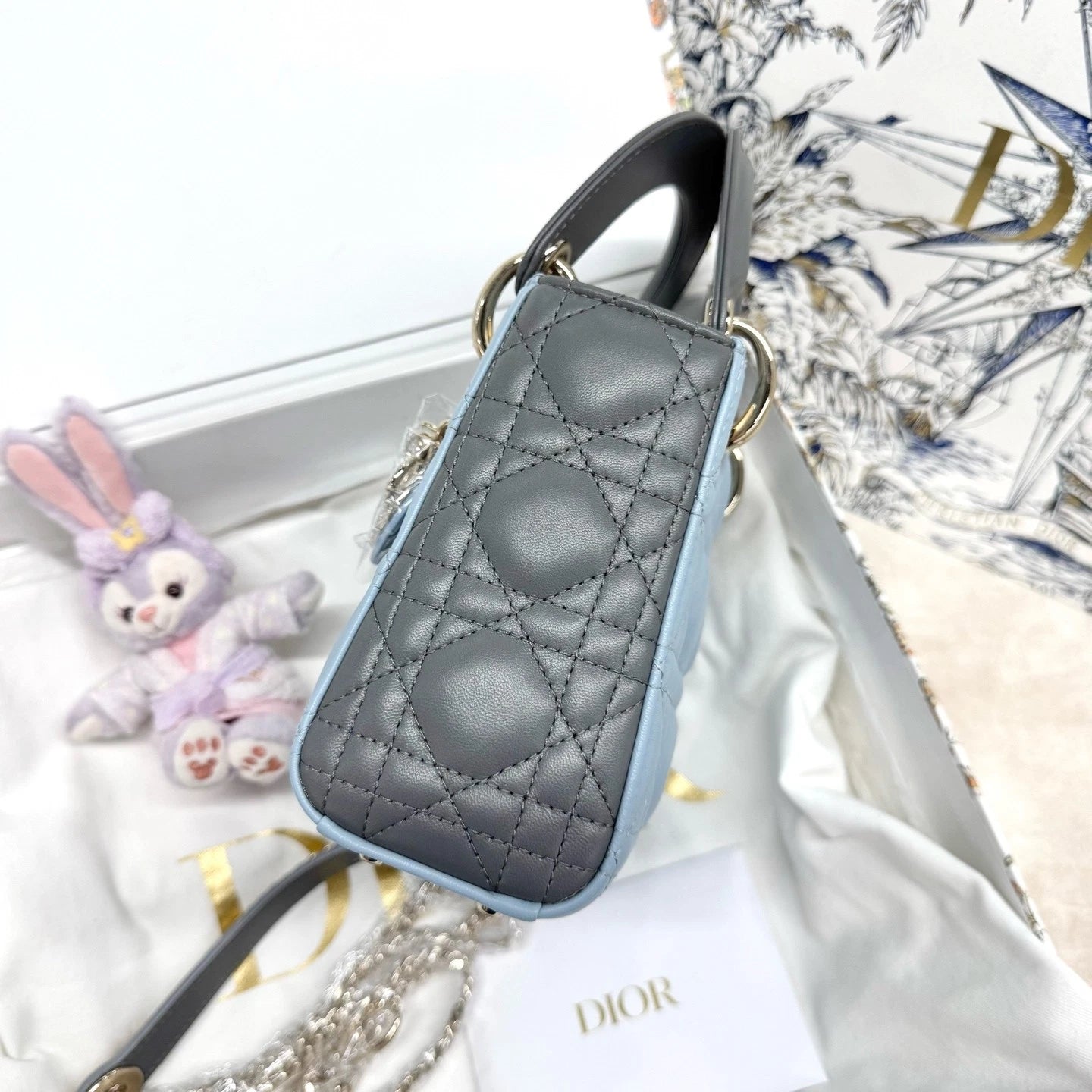 Dior Lady Dior Blue Gray Handbag Excellent