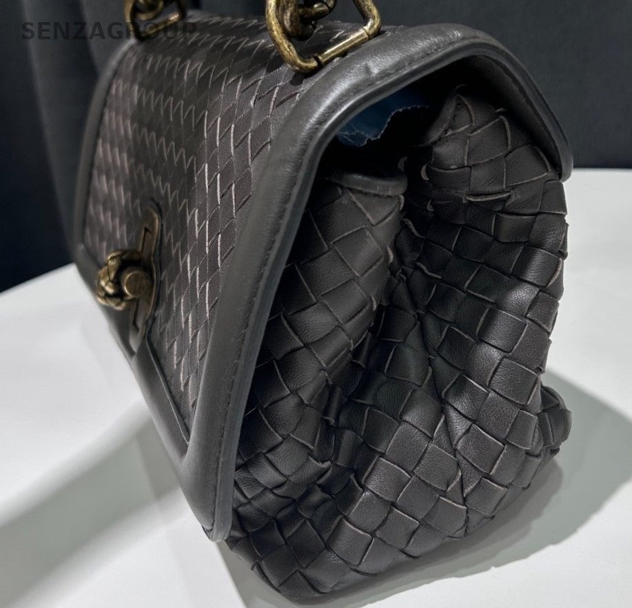 Bottega Veneta Roma Chain Shoulder Bag Crossbody Gray Gold Used Women Classic