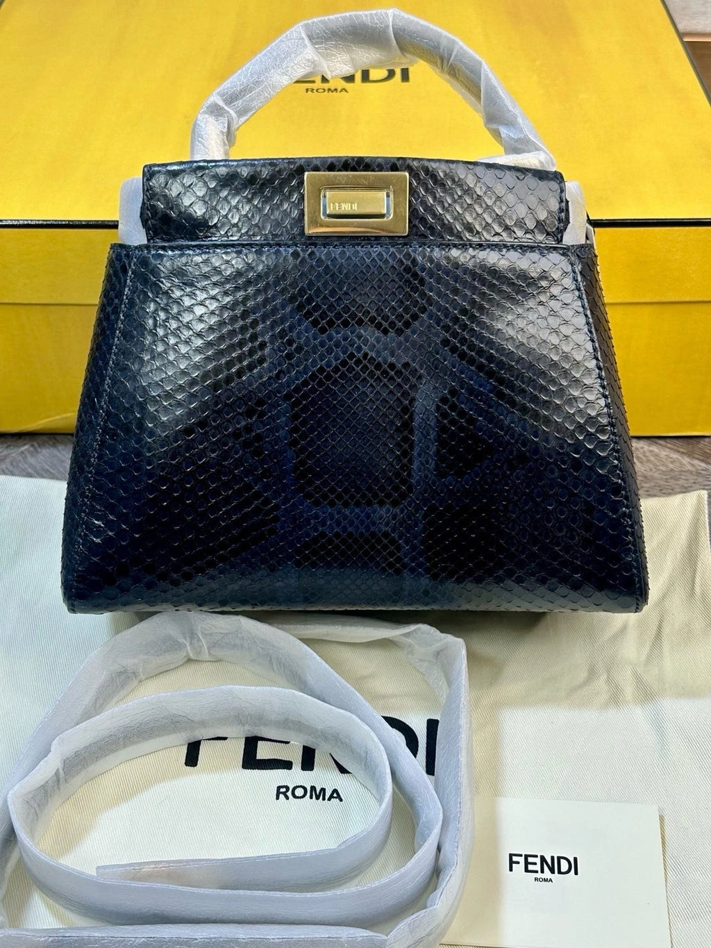 Fendi Mini Peekaboo Navy Handbag Shoulder Crossbody For Women