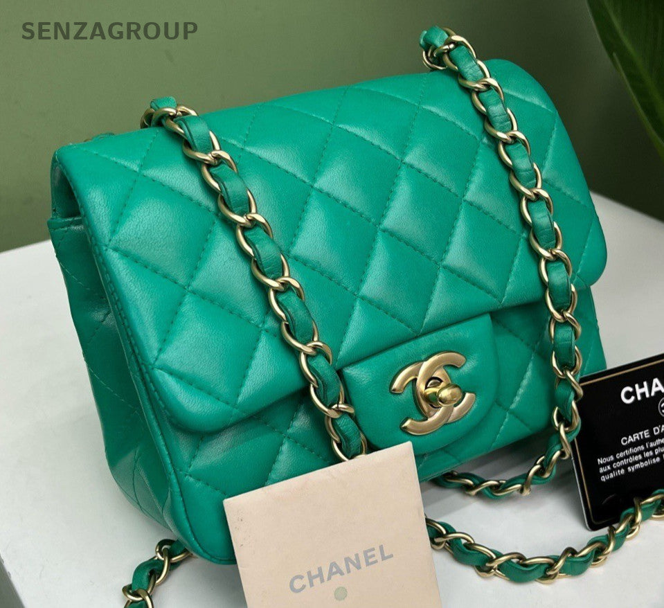 Chanel Classic Flap Chain Shoulder Bag Green Gold Women Fashion