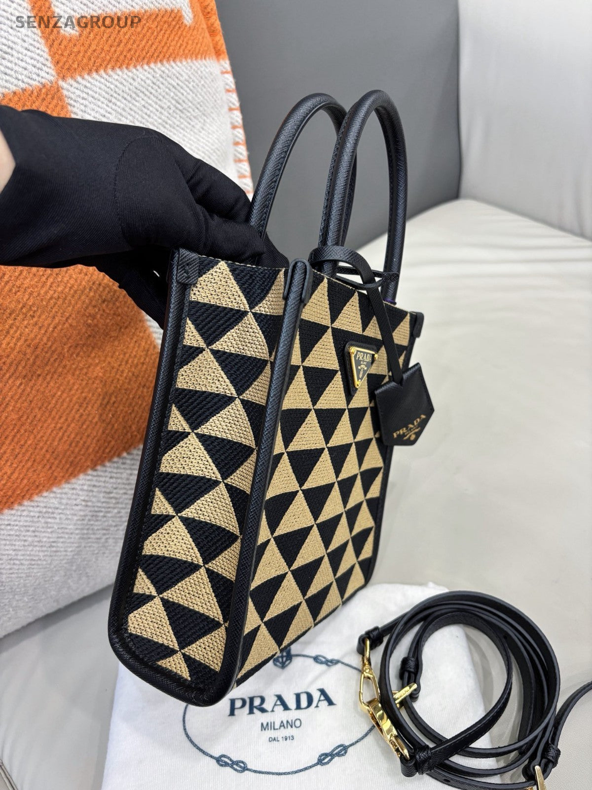 PRADA Symbole PM Tote Top Handle 2way Shoulder Handbag Canvas Women
