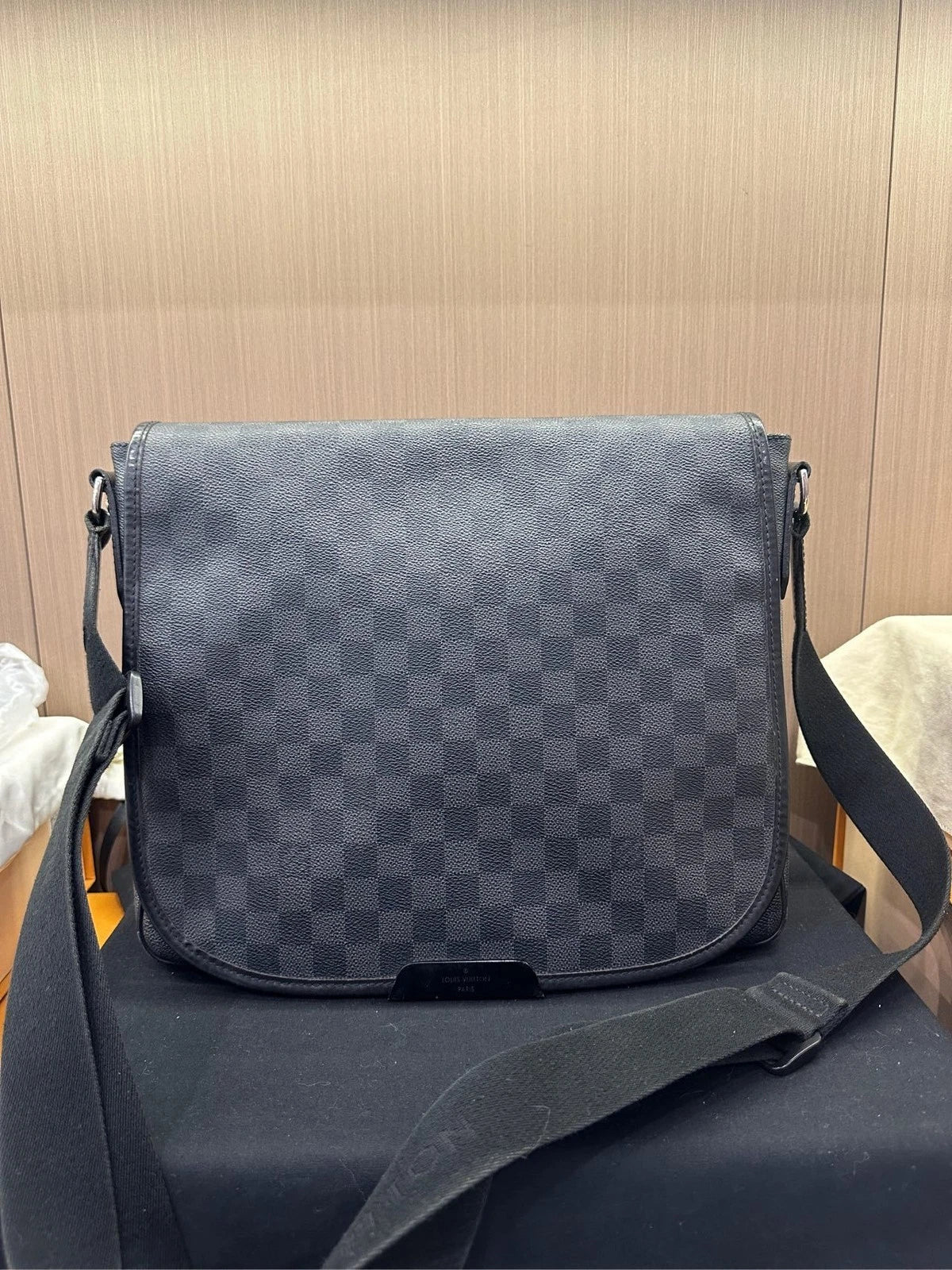 Louis Vuitton Canvas Black Checkerboard Flap Messenger Bag For Women