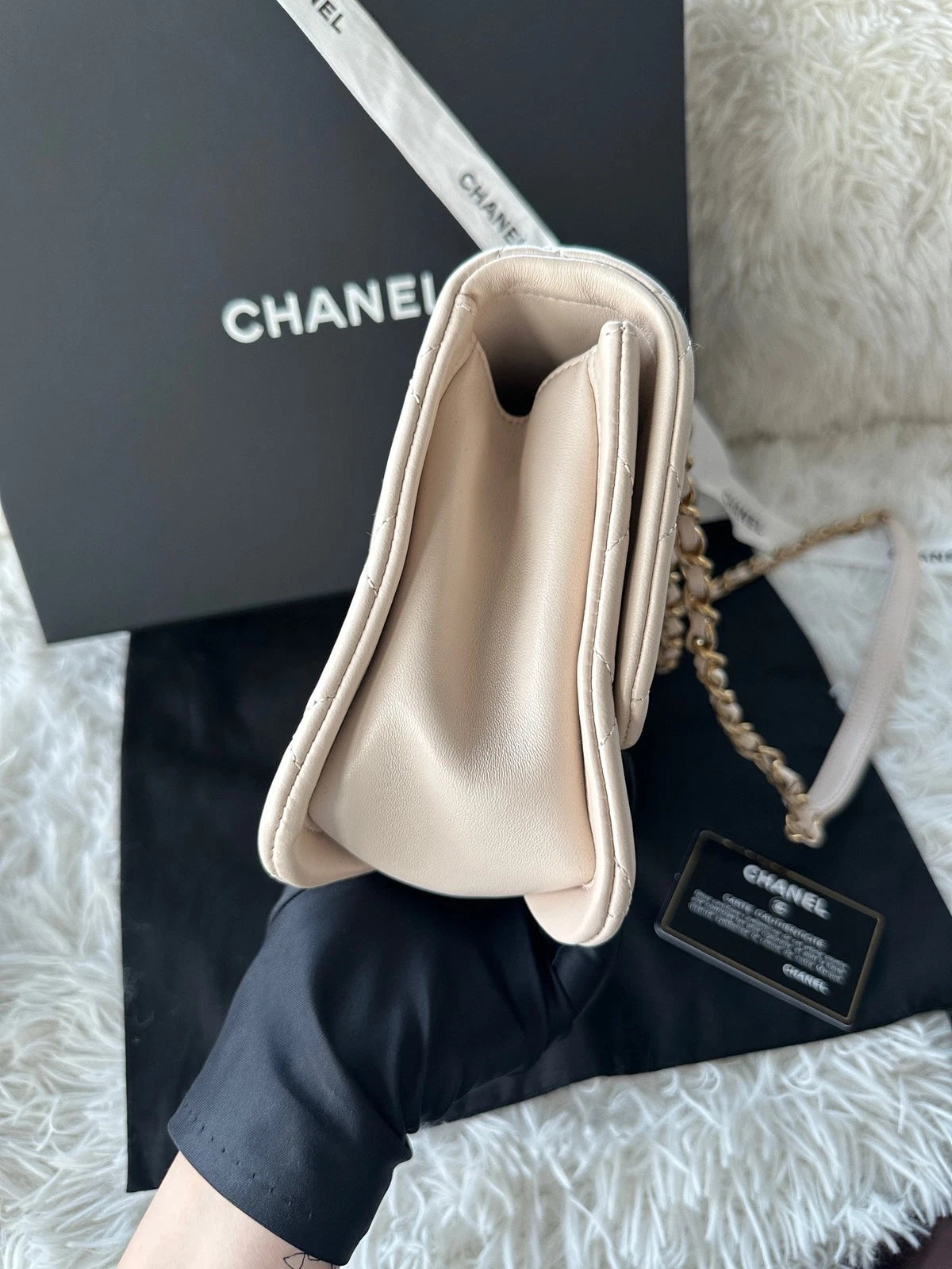 Chanel Light Beige Lambskin Tofu Messenger Crossbody Handbag For Women