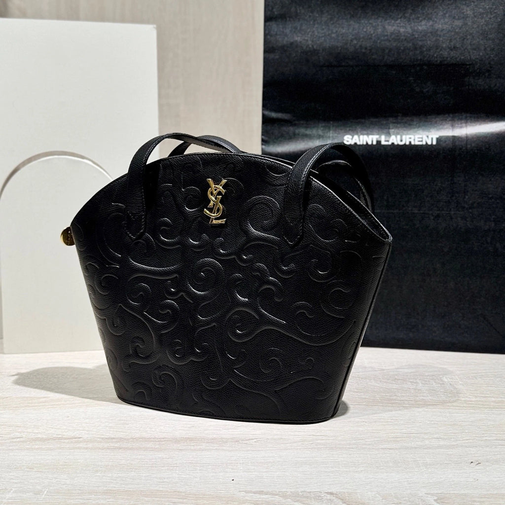 YSL Black Quilted Leather Shoulder Shell Bag For Women