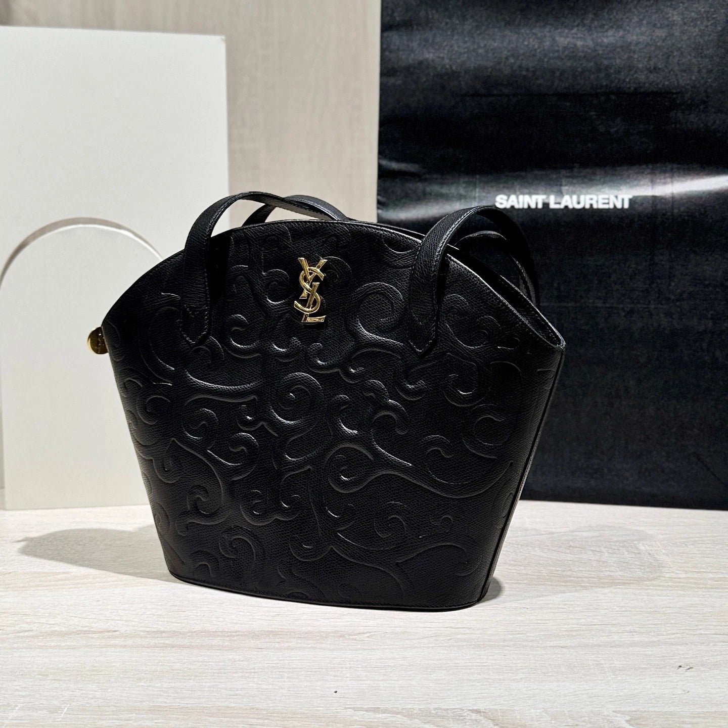 YSL Black Quilted Leather Shoulder Shell Bag For Women