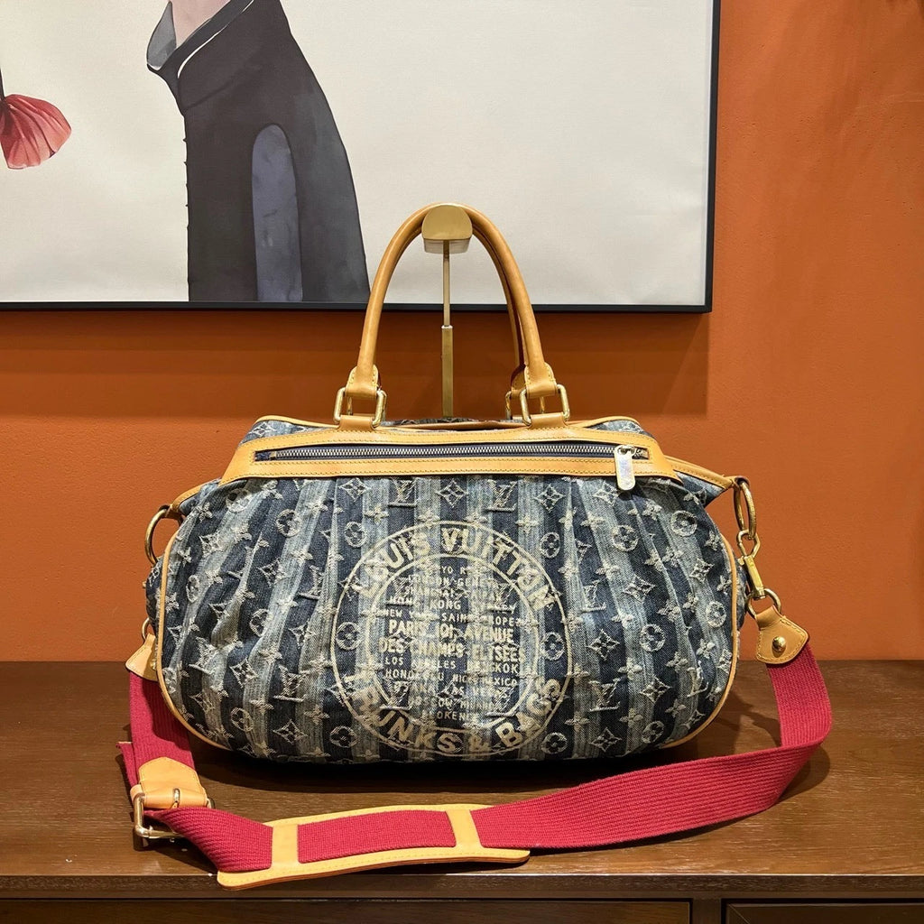 Louis Vuitton Raye Denim Blue Handbag Crossbody Bag Gold Hardware