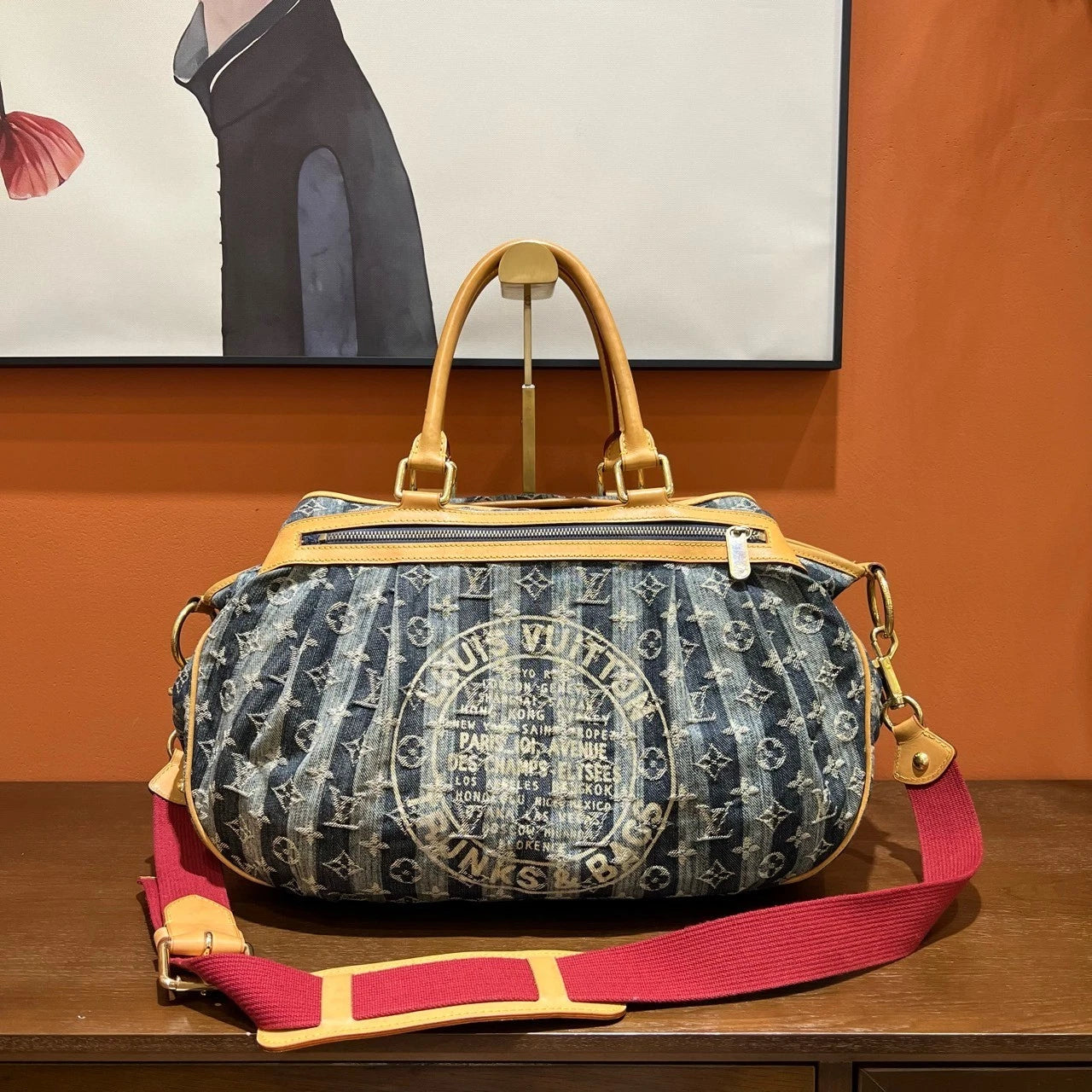 Louis Vuitton Raye Denim Blue Handbag Crossbody Bag Gold Hardware