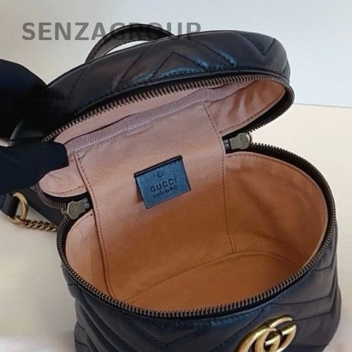 Gucci Marmont Chain Cylinder Bag Backpack Black Gold Women Classic Fashion