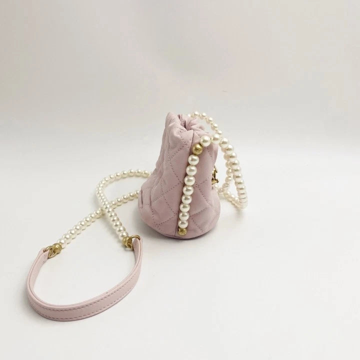 CHANEL Pink Mini Pearl Chain Drawstring Bucket Bag For Women