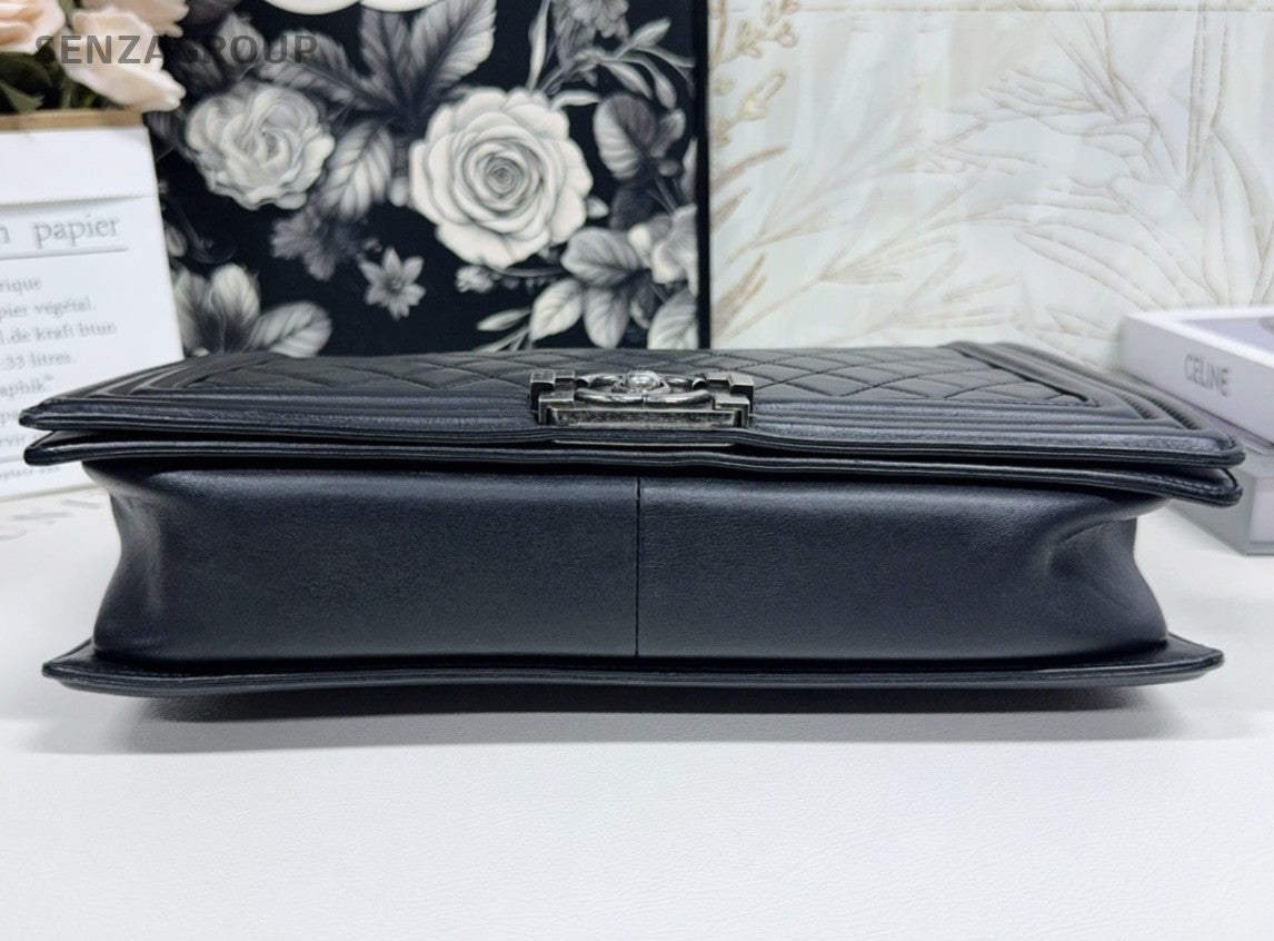 Chanel Leboy GM Chain Shoulder Bag Black Silver  Women Classic Diamond