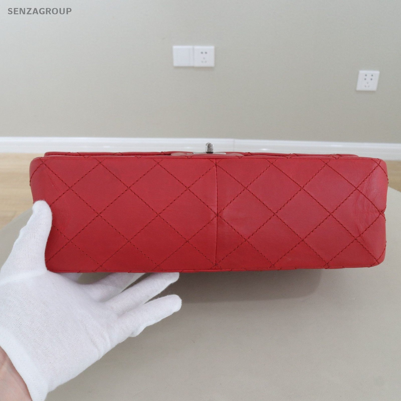 CHANEL 2.55 GM Diamond Pattern Calfskin Chain Shoulder bag Red Silver Women
