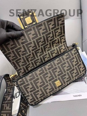 Fendi Monogram Medium Baguette Bag Brown Gold Hardware Women's Handbag