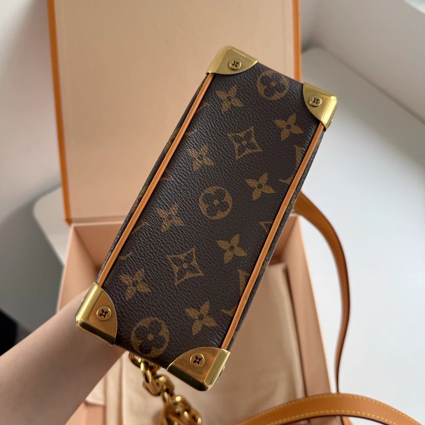 Louis Vuitton Soft Trunk Monogram Canvas Shoulder Bag Crossbody Gold Hardware