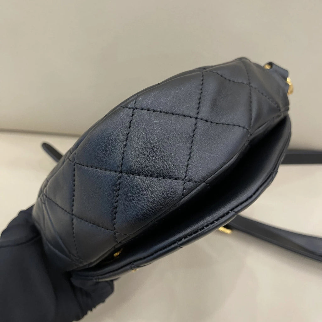 Chanel Saddle Lambskin Black Gold Shoulder Bag Excellent
