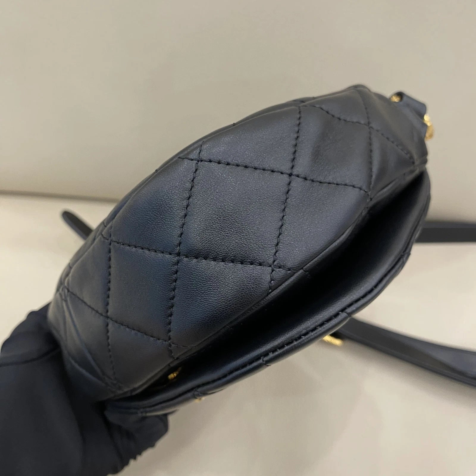 Chanel Saddle Lambskin Black Gold Shoulder Bag Excellent