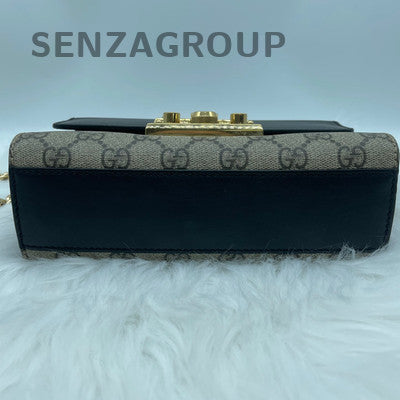GUCCI Padlock Canvas Brown Gold Chain Shoulder Crossbody Bag Women