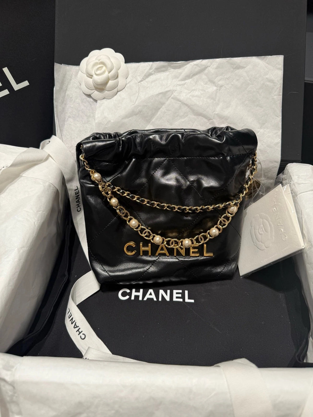 New CHANEL 22 Mini Tote Detachable Pearl Chain Shoulder Bag For Women