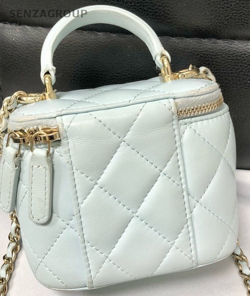 Chanel Diamond Chain Crossbody Shoulder Bag White Gold Women Classic