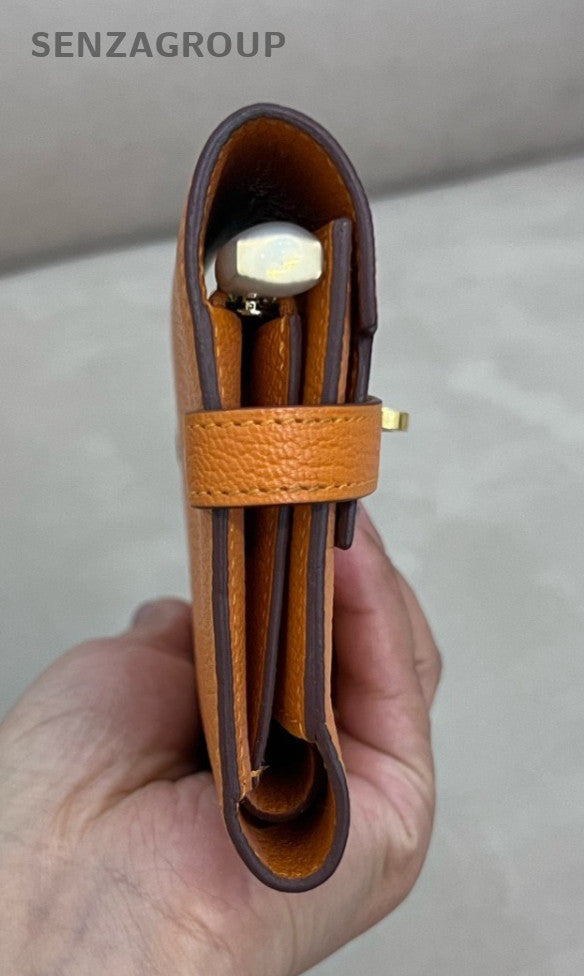 Hermes Kelly Long Wallet Lambskin Orange Gold Women