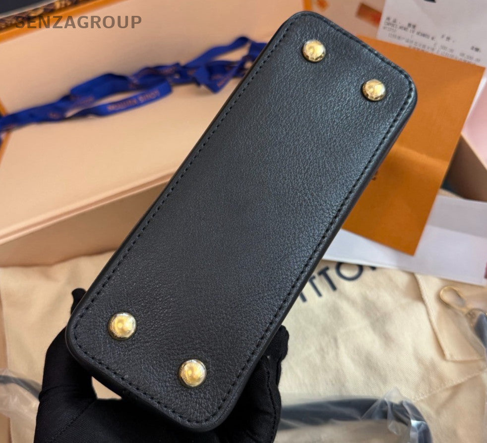 Louis Vuitton Capucine Mini Calfskin Top Handle Bag Crossbody Black Gold Women