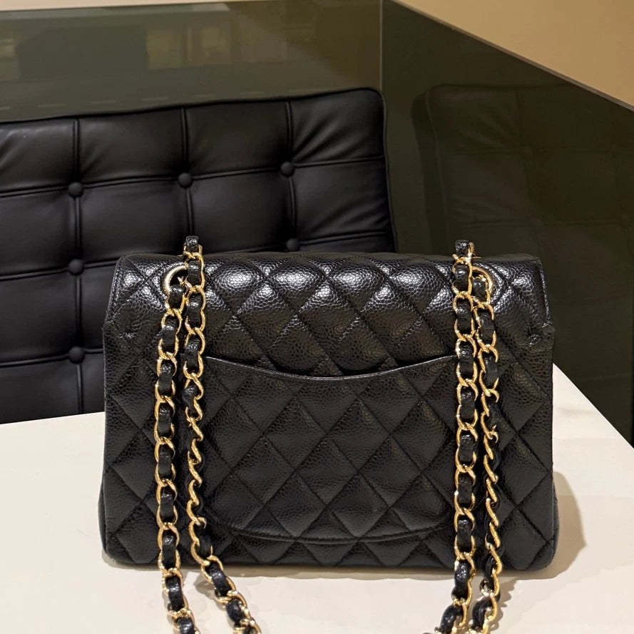 Chanel Classic Flap Black Gold Small Quilted Chain Shoulder Bag
