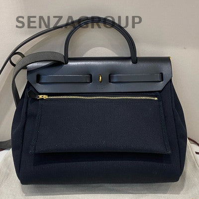 Hermès Herbag 31 Black Canvas & Leather Shoulder Bag Gold Hardware Unisex