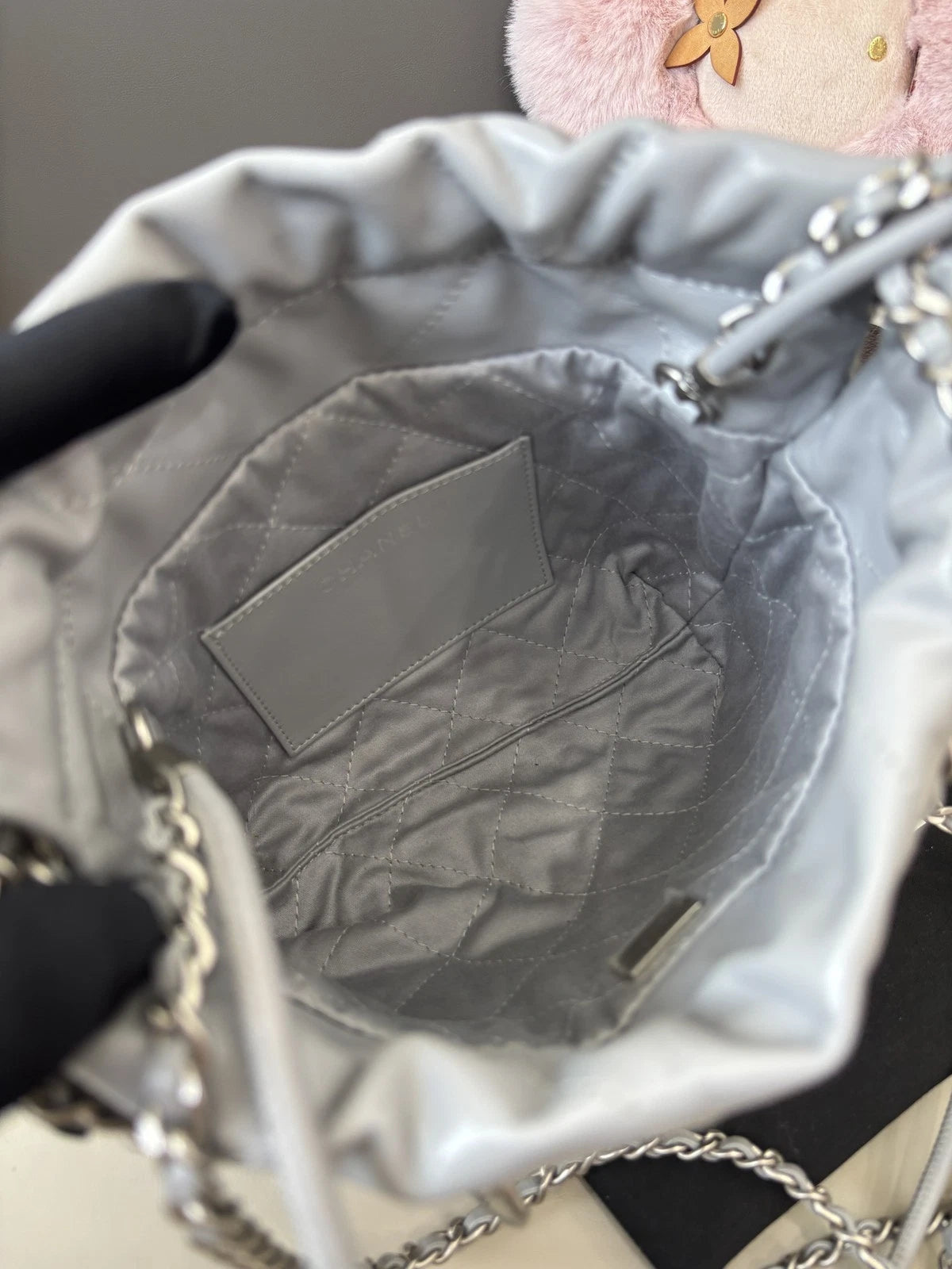 Chanel 22Bag Mini Calfskin Chain Shoulder Crossbody Gray Silver Women Classic