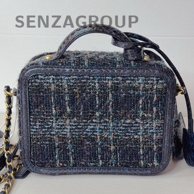 Chanel Tweed Snake Skin Camera Bag Small Chain Shoulder Crossbody