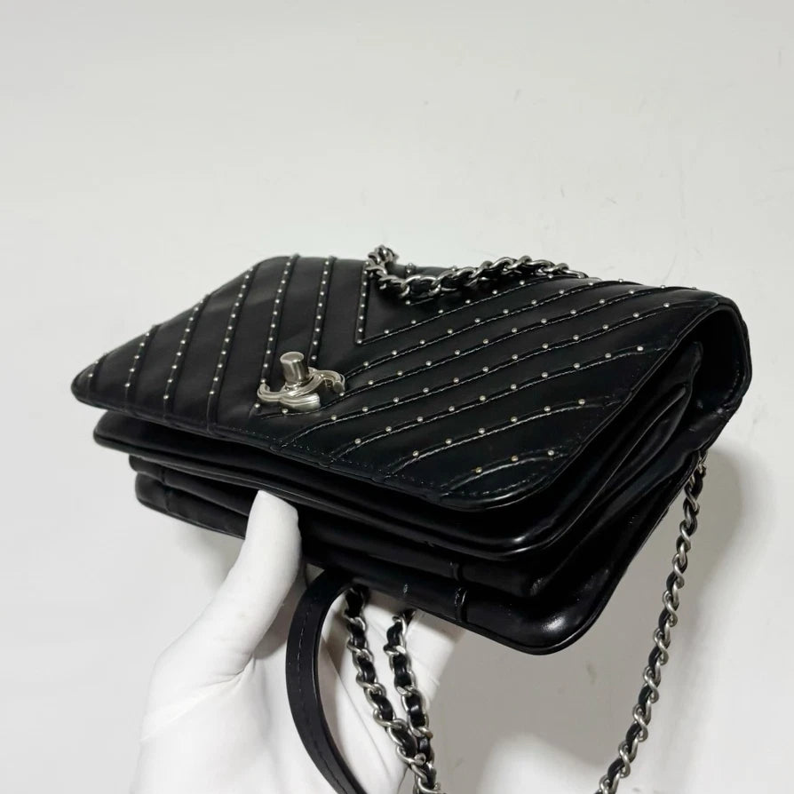 Chanel WOC Punk Chain Shoulder Bag Crossbody Black Silver Women Classic