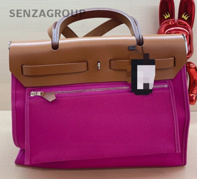 Hermes herbag31 Canvas Top Handle Bag Purple Women