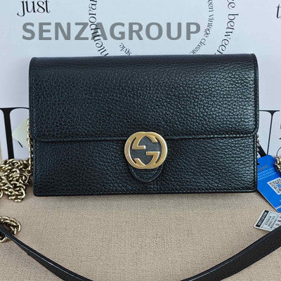 Gucci GG Marmont Black Leather WOC Wallet on Chain Crossbody Bag