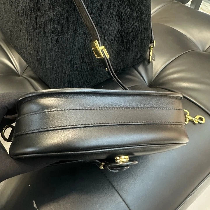 Christian Dior Bobby MM Calfskin Shoulder Bag Crossbody Black Gold Women D