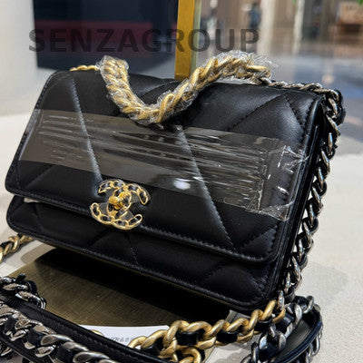Chanel 19 Bag WOC Black Gold Lambskin Chain Shoulder Crossbody Bag