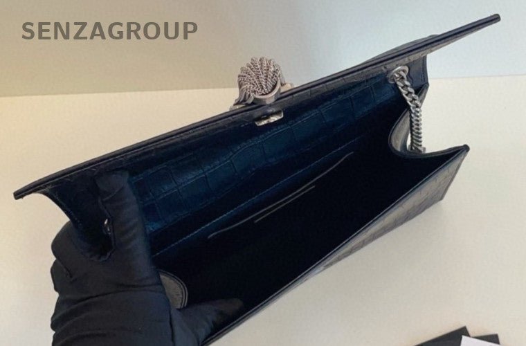 YSL Saint Laurent Kate MM Alligator pattern Chain Shoulder bag Black Silver