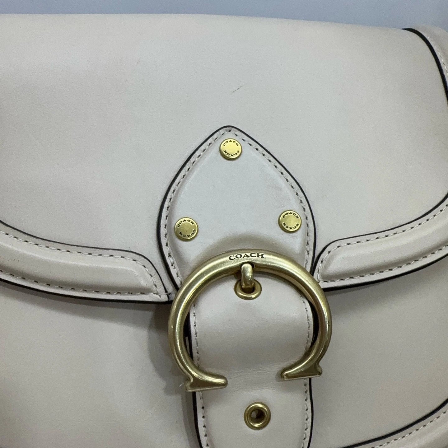 COACH Women's Medium White Leather Vintage Flap Saddle Shoulder Crossbody