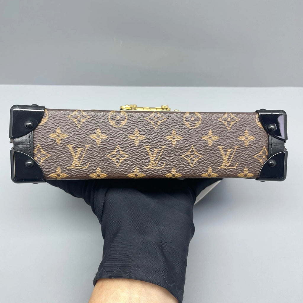 Louis Vuitton Petite Malle Monogram Shoulder Crossbody Brown Black Gold Women