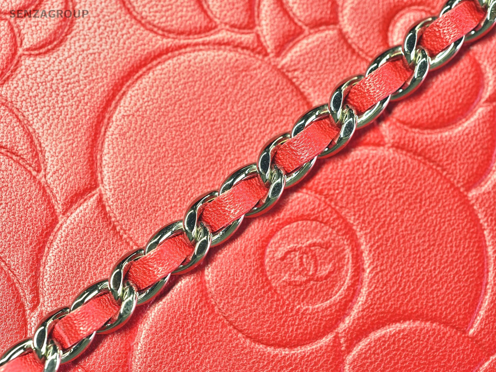 CHANEL Camellia Red wallet WOC Shoulder bag Crossbody Lambskin