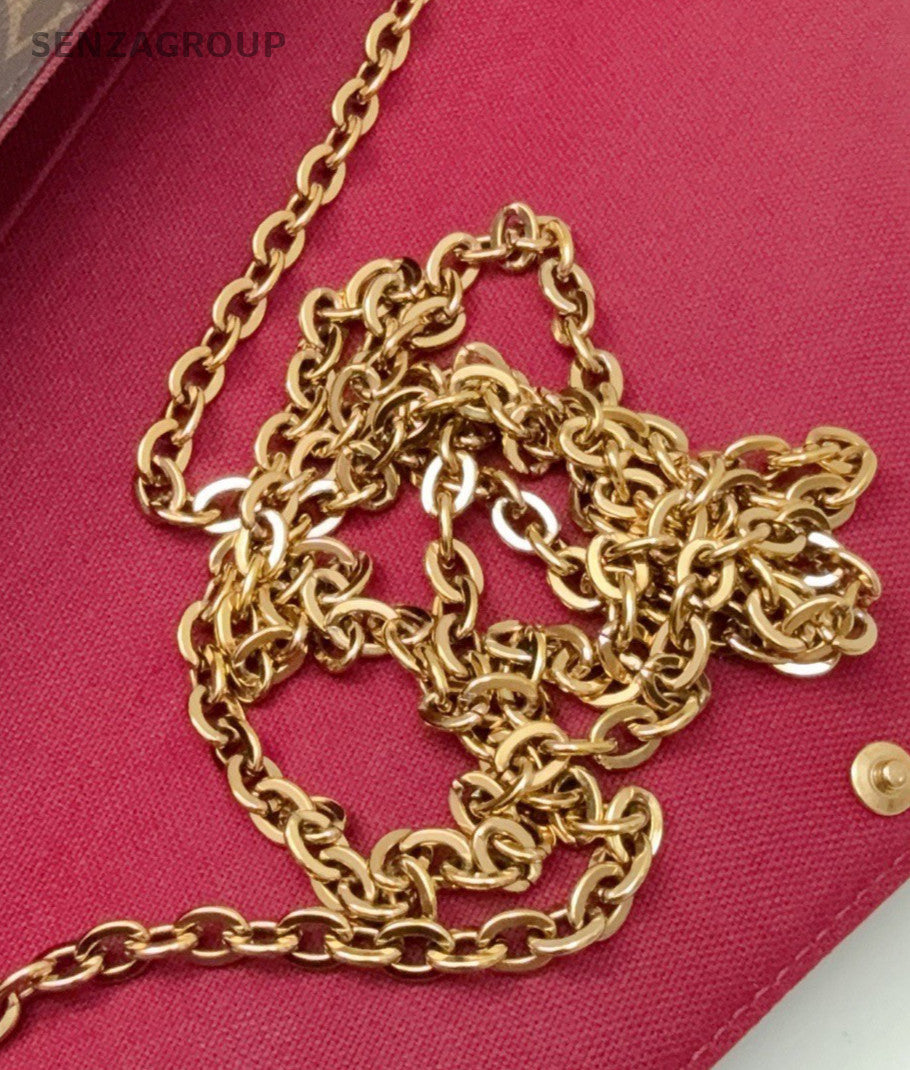 Louis Vuitton Monogram Chain Shoulder Bag Crossbody Brown Red Used Women