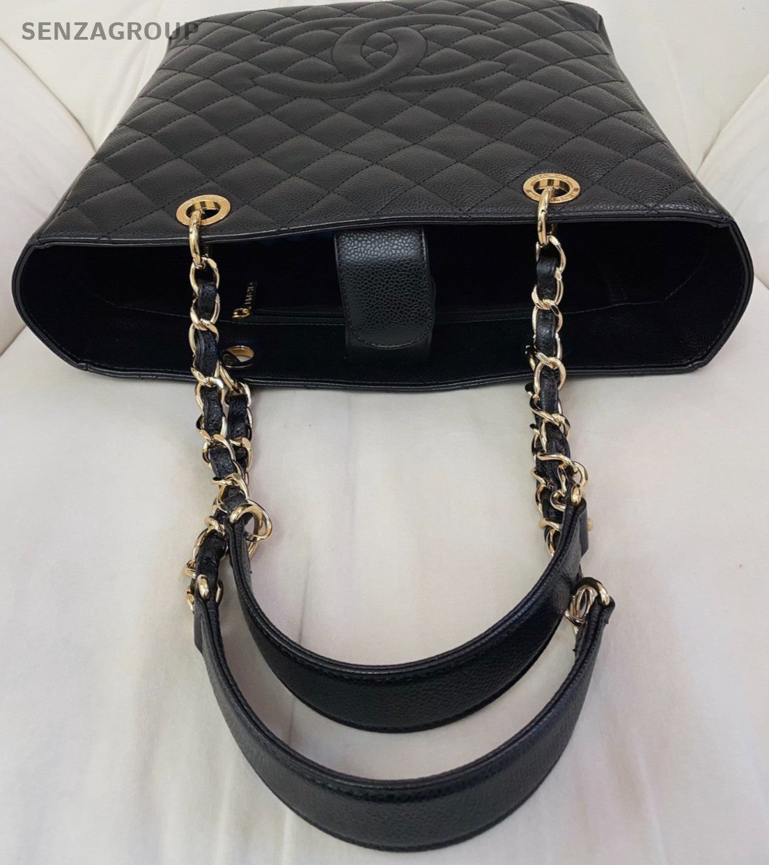 Chanel GST Chain Calfskin Shoulder Bag Black Gold Used Women Diamond Classic