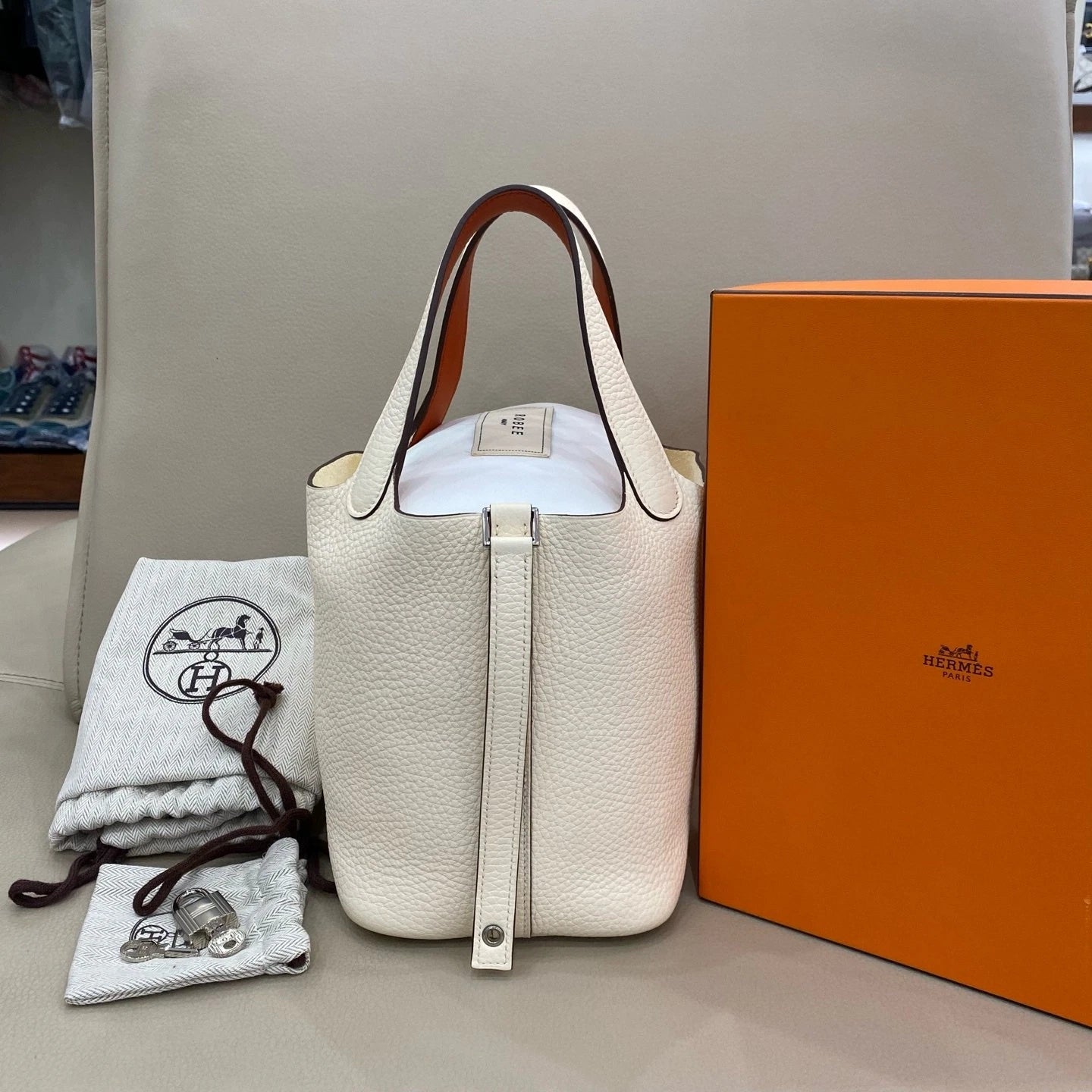 Hermes Picotin18 White Leather Bucket Bag For Women