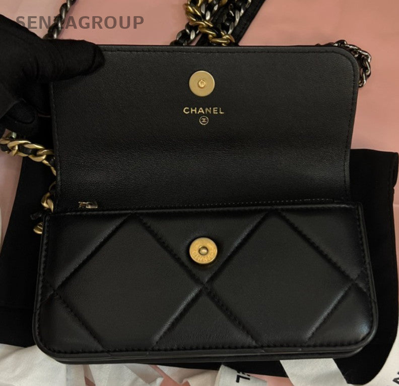 Chanel WOC Lambskin Mini Chain Shoulder Bag Crossbody Black Gold Women Classic